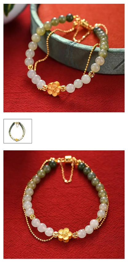 Peach Blossom Hotan Jade Hand-String Bracelet — Romance & Protection