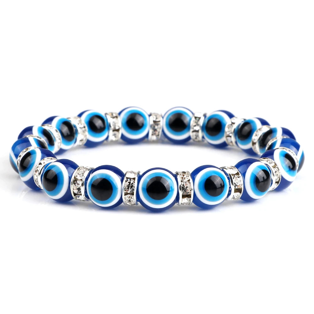 10mm Lucky Blue Evil Eye Bracelet with Charm Pendants