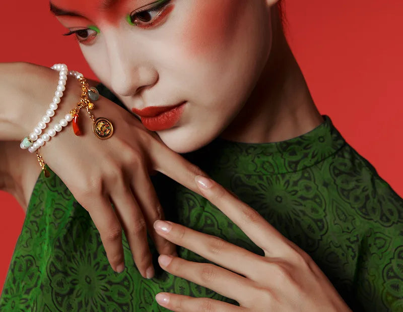 925 Sterling Silver Double Freshwater Pearl Chain Bracelet for Wedding