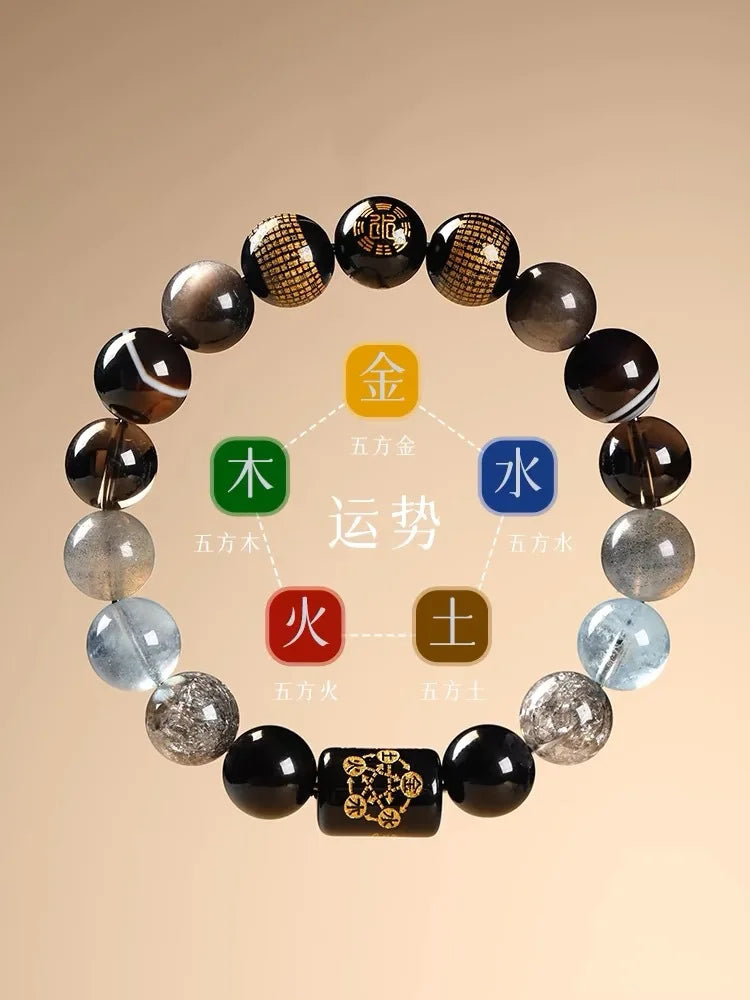 Five-Element Crystal Bracelet — Heart Sutra Wealth Charm