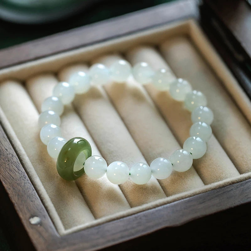 Vintage Natural Jade Wristband Bracelet ｜ Classic Beaded Feng Shui