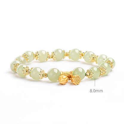 Golden Lotus Hetian Jade Beaded Bracelet — Green Serenity Charm