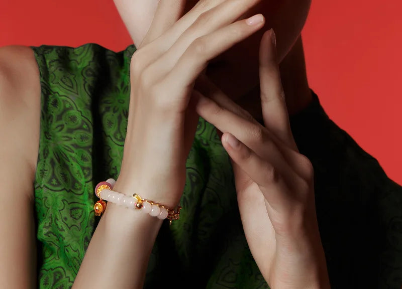 Natural Hetian Jade Bracelet for Women｜Silver & Gold-Plated Accents