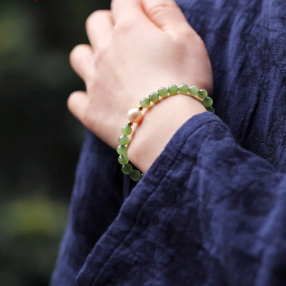 Hotan Jade 6mm Summer Bracelet｜Retro Gong-Bell Charm