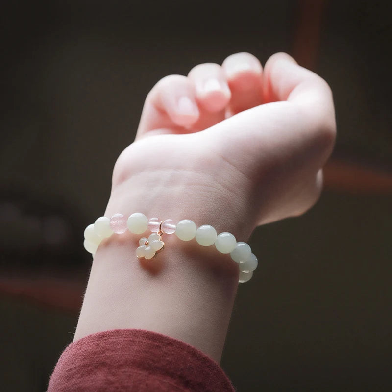 Peach Blossom Hotan Jade Ice-Bead Hand Chain｜Clear Water Bracelet
