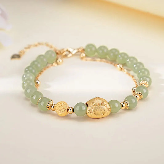 Dragon Zodiac Hetian Jade Double-Layer Lucky Bangle