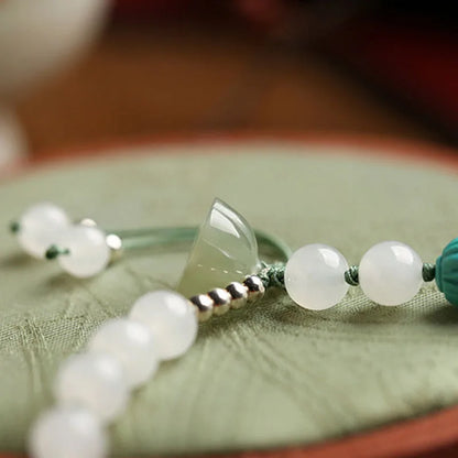 White Hetian Jade Lotus Beaded Bracelet — Handmade Feng Shui Crystal