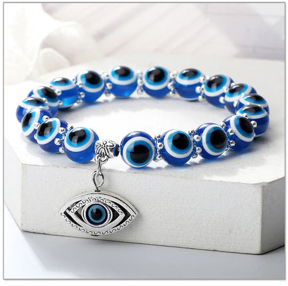 10mm Lucky Blue Evil Eye Bracelet with Charm Pendants