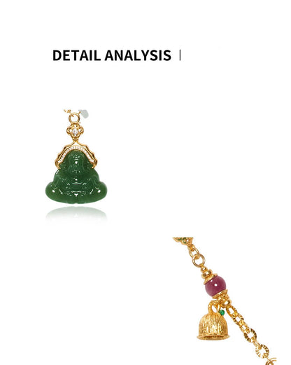 Green Jade-Look Smile Buddha Choker - Lucky Titanium Chain