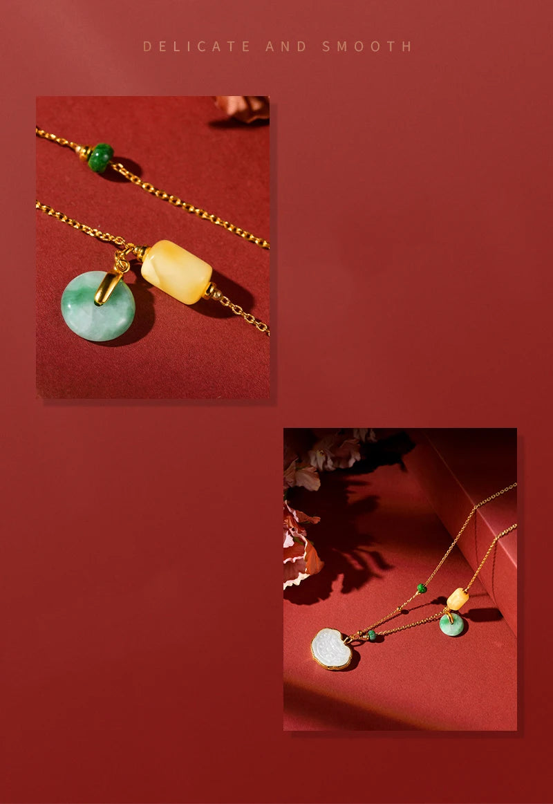 Hetian White Jade Ruyi Clavicle Necklace, 925 Silver