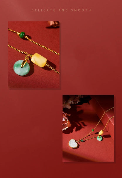 Hetian White Jade Ruyi Clavicle Necklace, 925 Silver