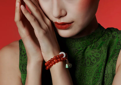 Sichuan Nanhong Two-Turn Hetian Jade Bracelet — Silver-Gold