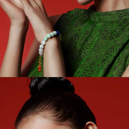 Natural Jadeite Agate Lapis Lazuli Beaded Bracelet for Women