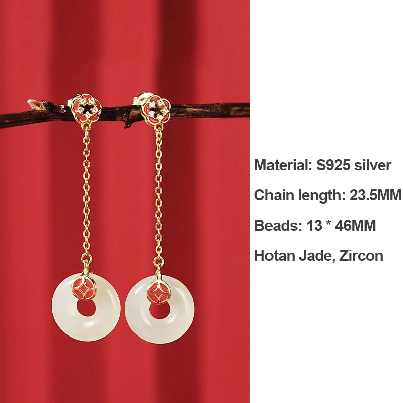 Hollowed Flower Hetian Jade Pendant Necklace – Copper Coin Charm