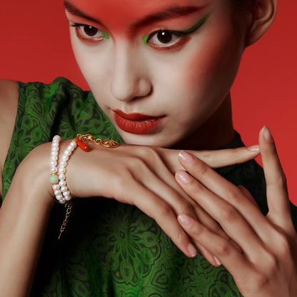 Freshwater Pearl Double Circle Bracelet — Silver Gold-Plated