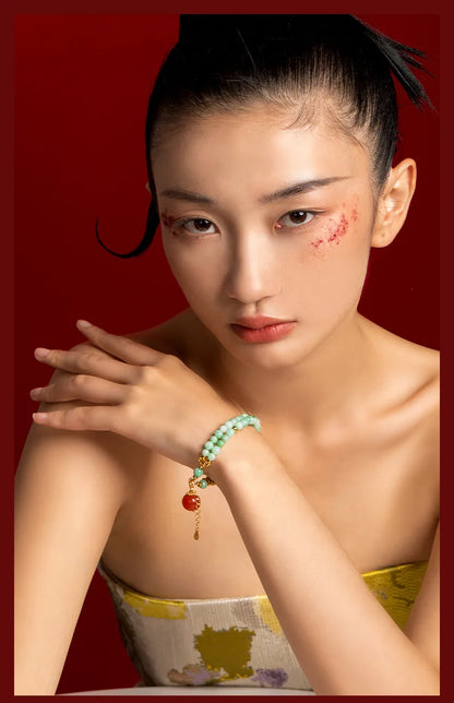 Double-Loop Hetian Jade Bracelet — S925 18K Gold Plated Nanhong 5mm