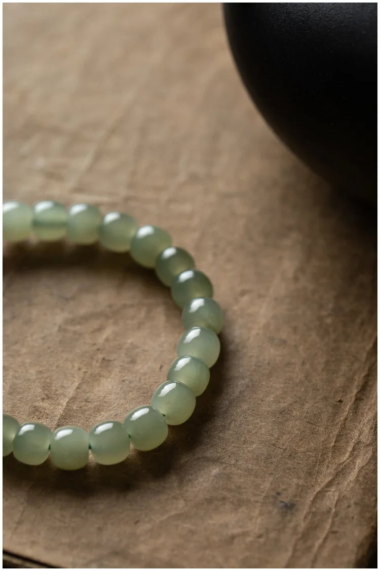 Hetian Jade 7mm Lotus String Bracelet — Nephrite Single Circle