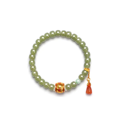 Natural Hetian Jade & Tibetan Silver Stretch Bracelet