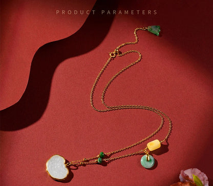 Hetian White Jade Ruyi Clavicle Necklace, 925 Silver