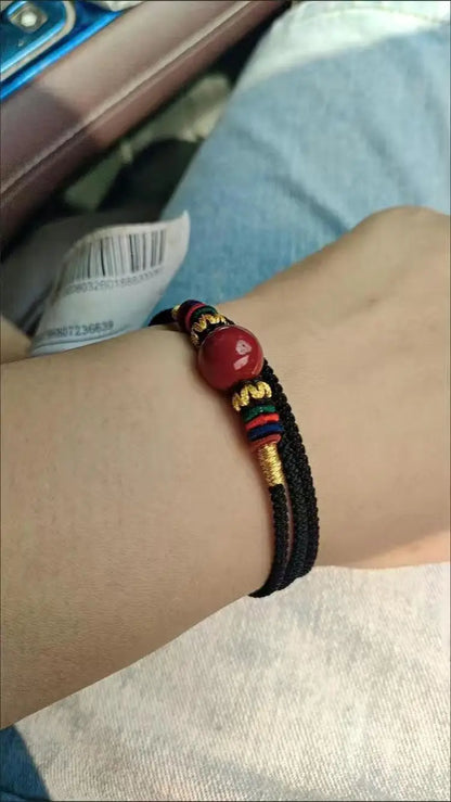 Cinnabar Woven Red Rope Bracelet — Aventurine Lucky Bead