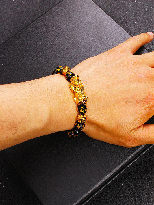 Gold Color Pi Xiu Bracelets Women Feng Shui Obsidian Wealth Pi Yao Bracelets Men 10m Dragon Mantra Bead Bangle Lucky Jewelry New