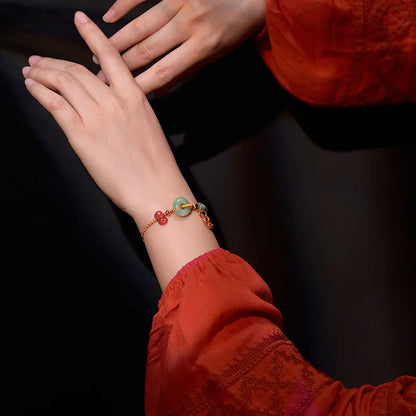 Natural Jadeite Peace-Buckle Bracelet with Pearl Pendant