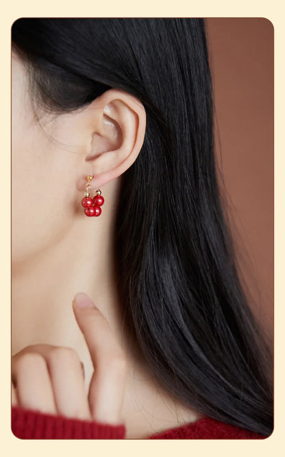 Handmade Red Agate Drop Earrings | Vintage Feng Shui Charm