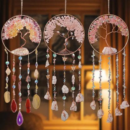 粉水晶生命之树捕光挂饰｜招爱转运能量水晶