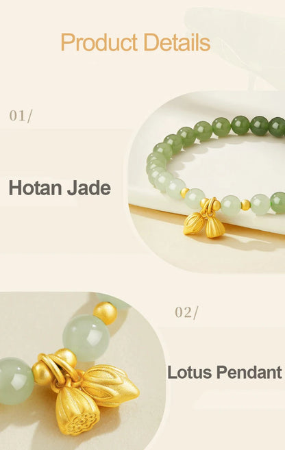 Lotus Seedpod Hetian Jade Elastic Bracelet — Vintage Student Beads