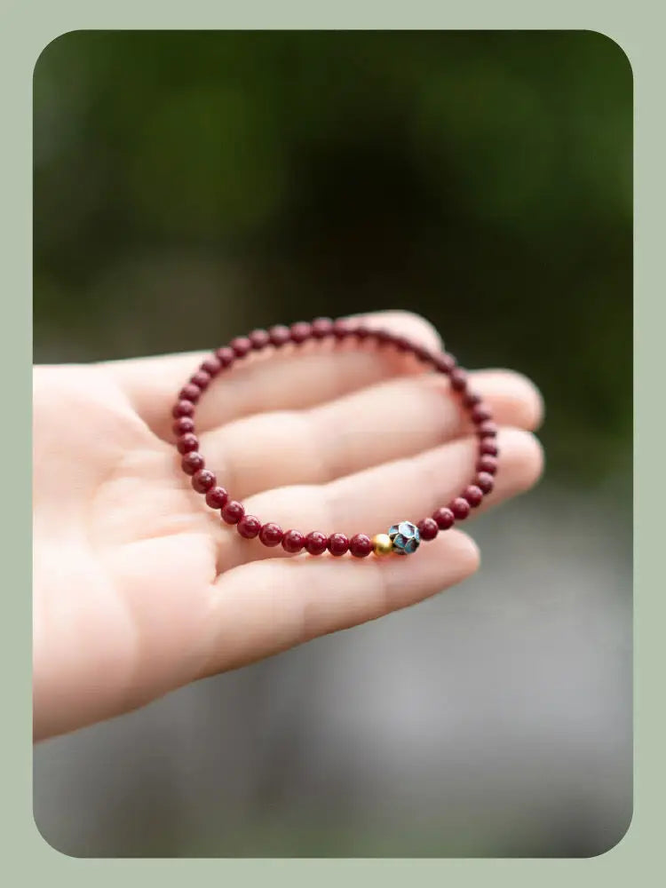 Natural Cinnabar & Blue Lotus Cloisonné Bracelet