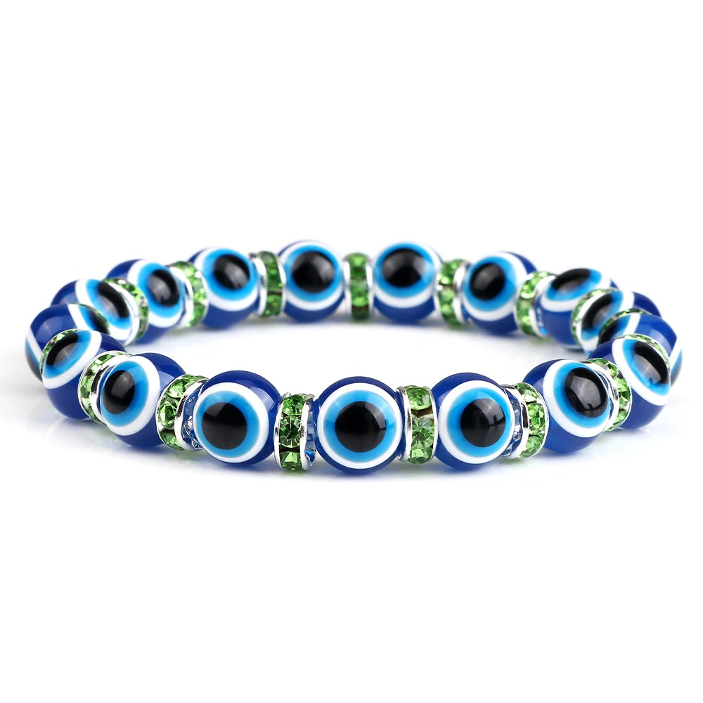 10mm Lucky Blue Evil Eye Bracelet with Charm Pendants