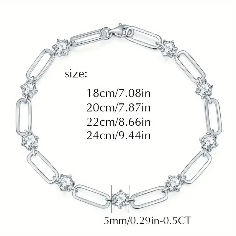 Moissanite Heart Bracelet — S925 18K White Gold Plated Elegant Link