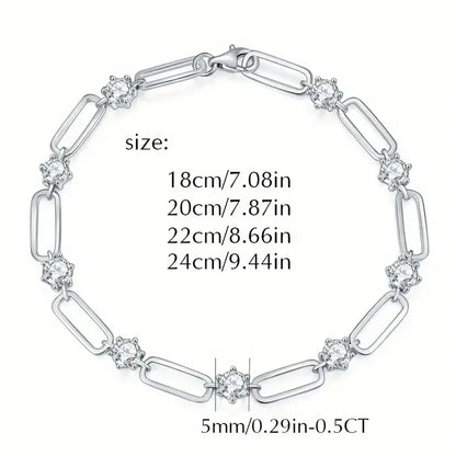 Moissanite Heart Bracelet — S925 18K White Gold Plated Elegant Link