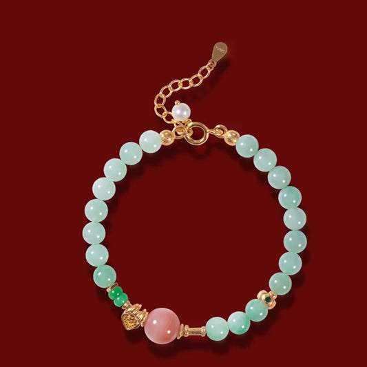 Myanmar Jade 7mm Pink Gold-Plated Bracelet – Feng Shui Charm