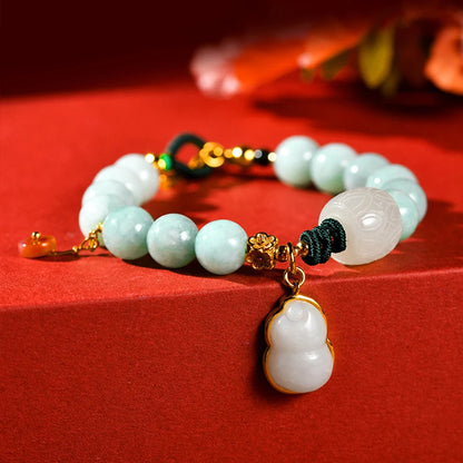 Natural Jade Calabash Bracelet — 925 Needle & Braided Rope