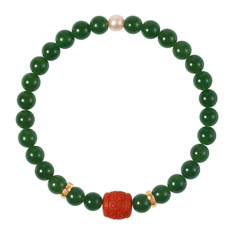 Hetian Jade Bead Bracelet | Tibetan Silver Minimalist