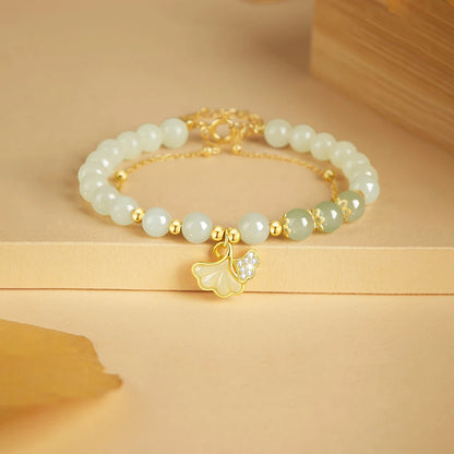 Hotan Jade Ginkgo Double‑Layer Pearl Bracelet — High‑End Gift