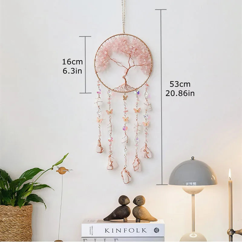 粉水晶生命之树捕光挂饰｜招爱转运能量水晶