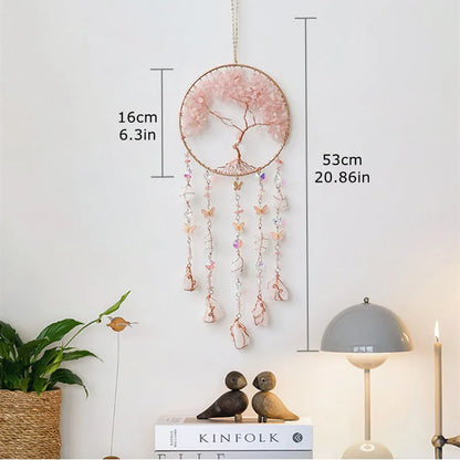 粉水晶生命之树捕光挂饰｜招爱转运能量水晶