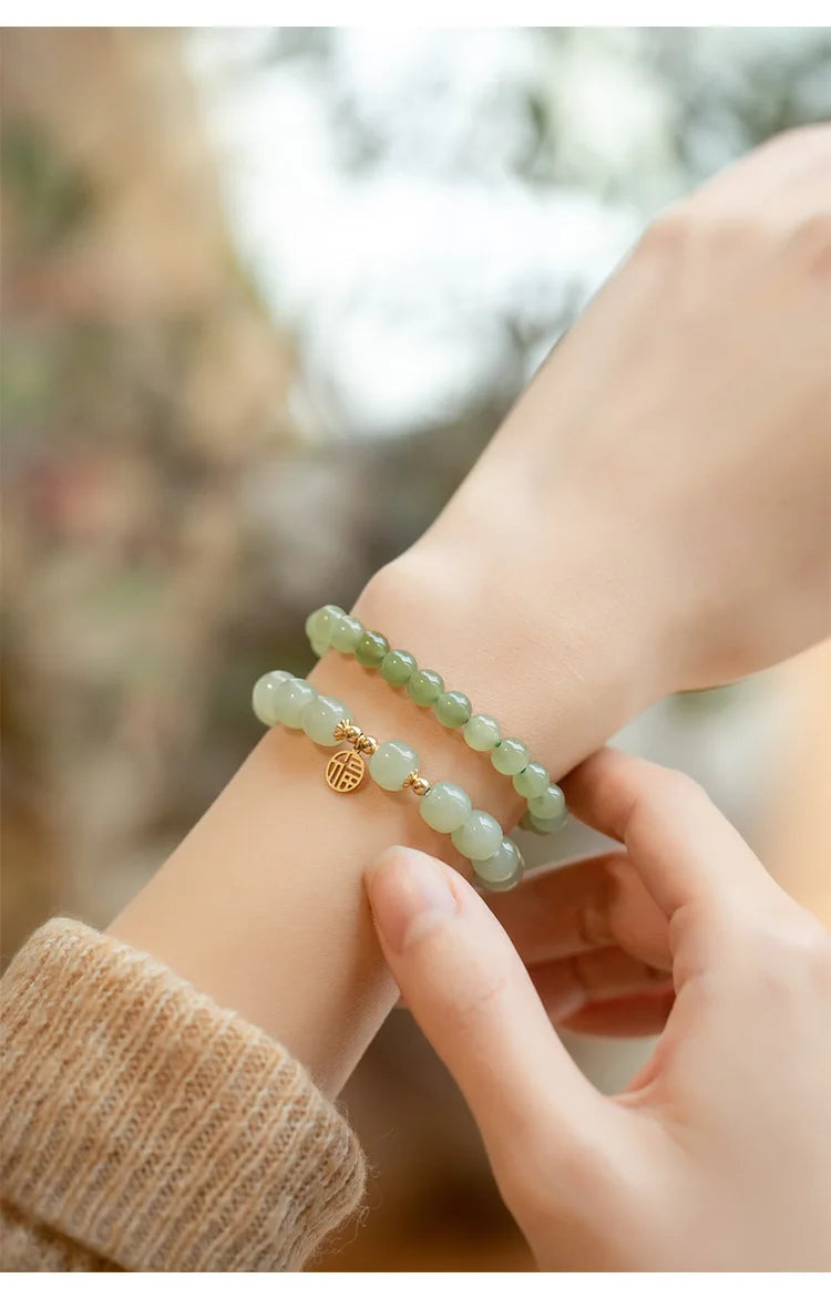 Natural Hotan Jade Wrapped Bracelet — Light Luxury Good Luck Gift