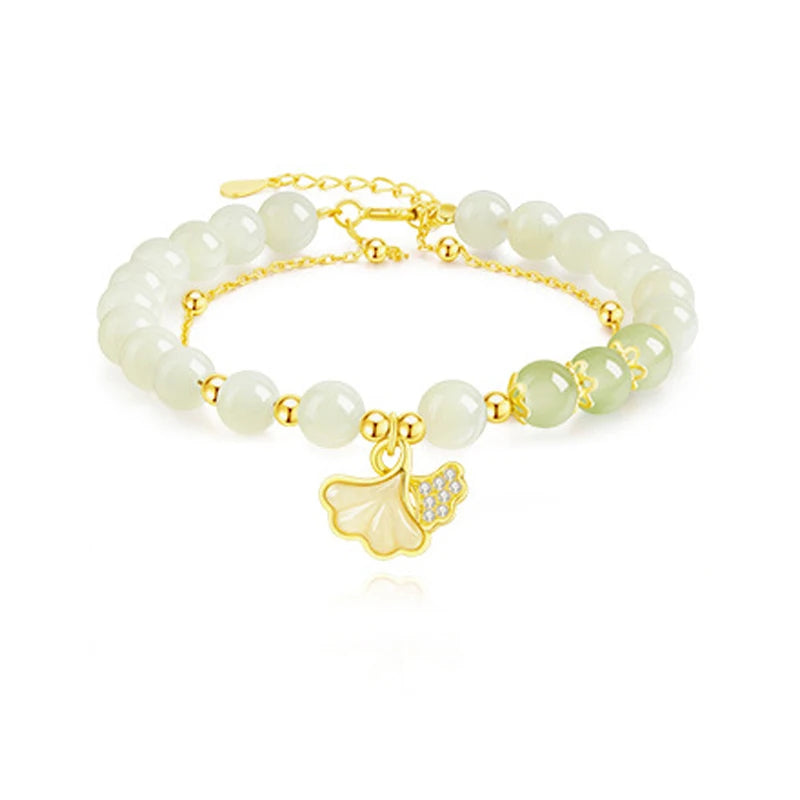 Hetian Jade Ginkgo Double-Layer Bracelet｜S925 Elegant Handmade