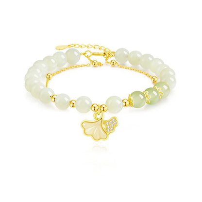 Hetian Jade Ginkgo Double-Layer Bracelet｜S925 Elegant Handmade
