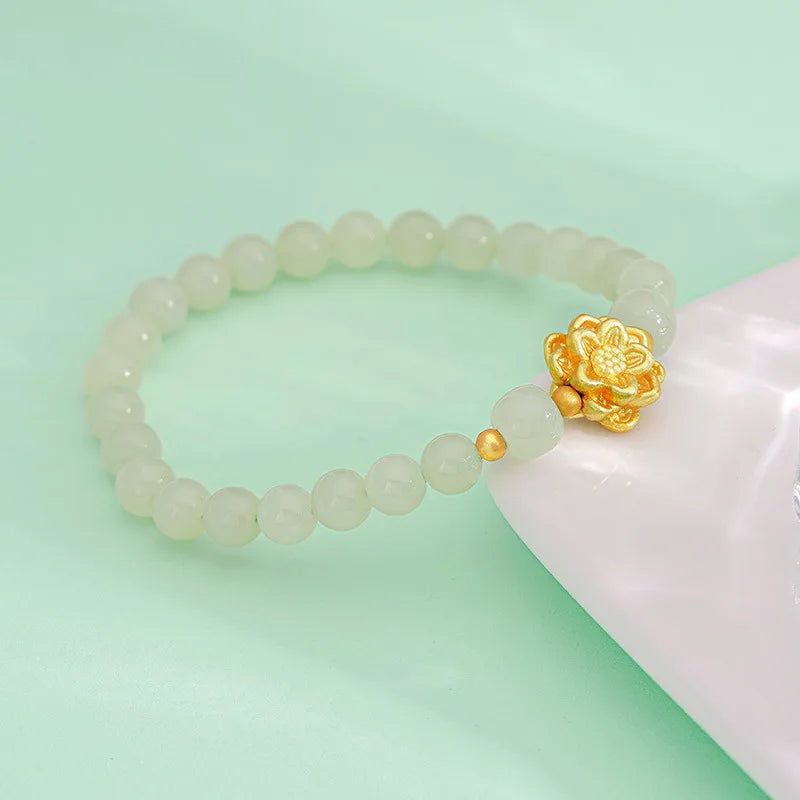 Gold-Plated Lotus Hetian Jade Bracelet – Luxurious Charm