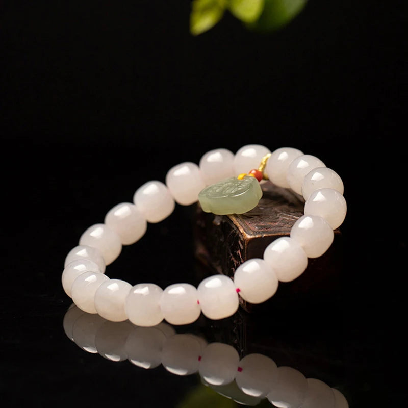 Pink Hetian Jade Pearl Hand‑Woven Tassel Bracelet