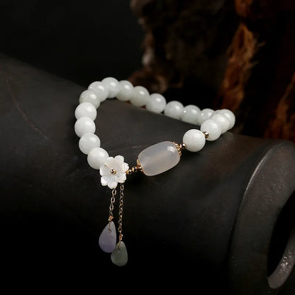 Water Drop Shell Flower Pendant Bracelet Woman Natural Jade Emerald Agate Beads Bracelet Adjustable Bangle Charm Jewelry