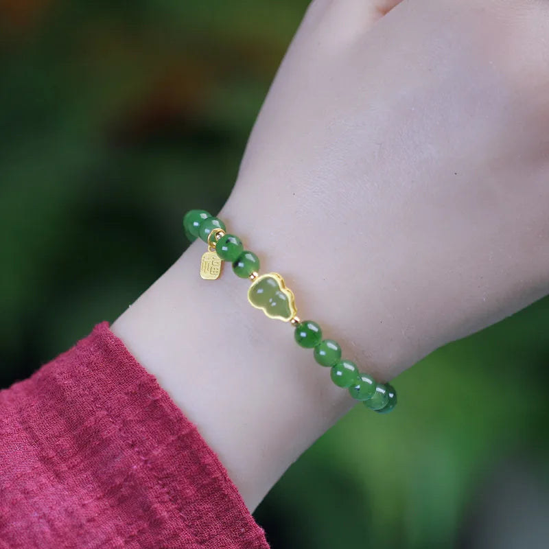 Lucky Jade Antique Gong Bell Bracelet — Boho Feng Shui Charm