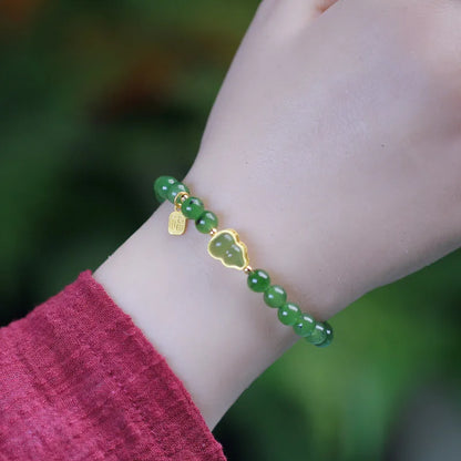 Lucky Jade Antique Gong Bell Bracelet — Boho Feng Shui Charm