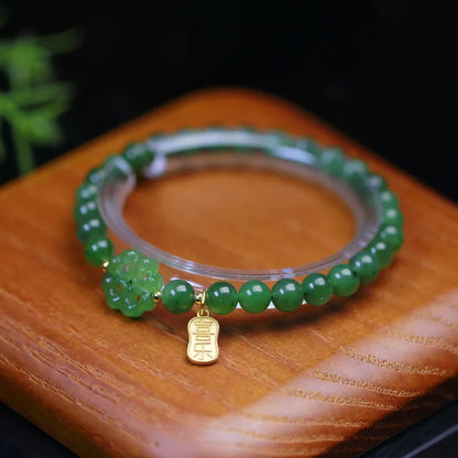Lucky Jade Antique Gong Bell Bracelet — Boho Feng Shui Charm