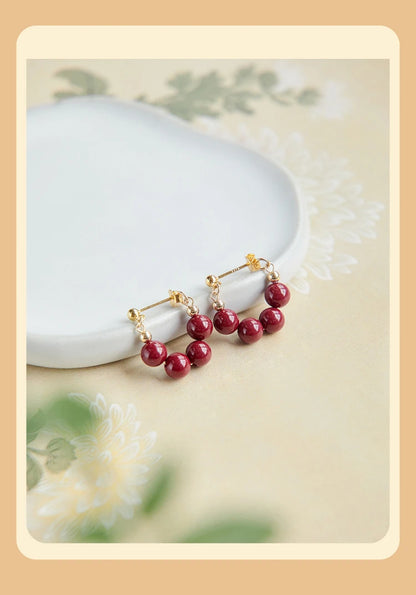 Handmade Red Agate Drop Earrings | Vintage Feng Shui Charm