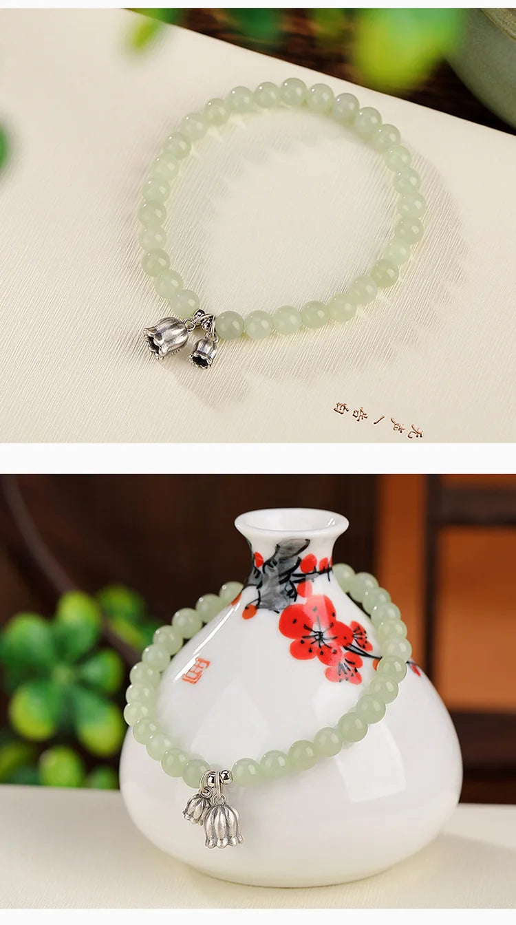 Blue Hotan Jade Gradient Bead Bracelet｜S925 Gold-Plated Elegance